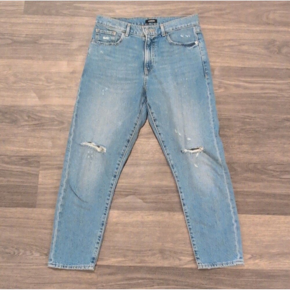 Express Blue Distressed Tapered Ankle High Rise Women's Jeans